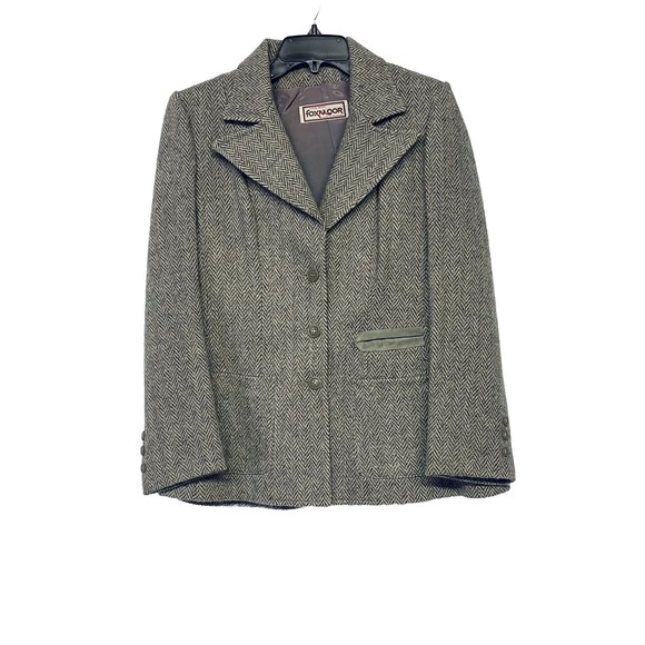 Vintage Foxmoor Wool 3 Button Herringbone Blazer Jacket Pleated Back Lined 13/14 - Picture 2 of 12